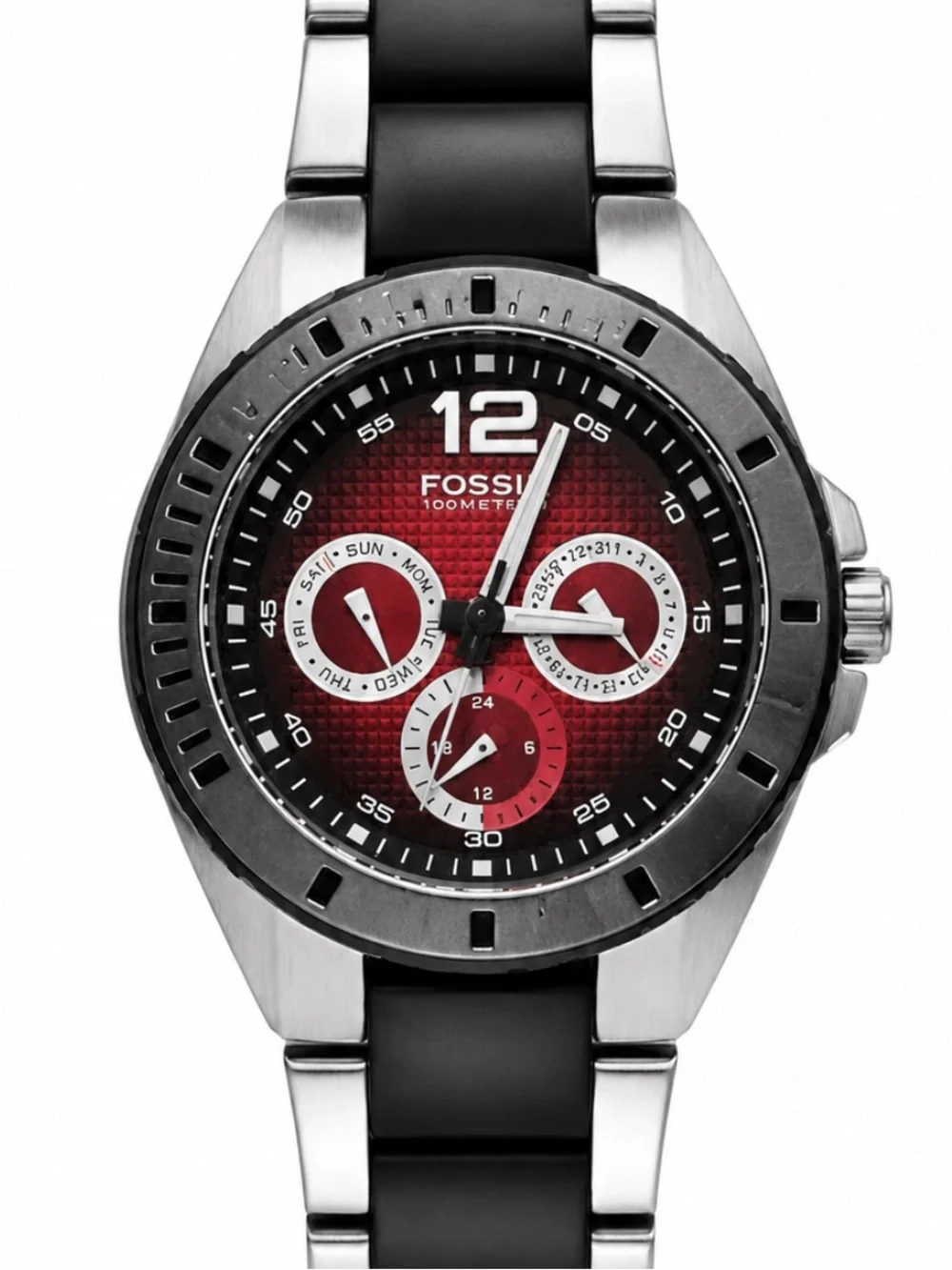 Fossil Blue BQ9284 Men’s Red Dial Two Tone Stainless Steel Watch 100M